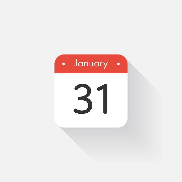 長い影を持つカレンダーアイコン。フラットスタイル。日付、日、月。アラーム。ベクトルイラスト。オーガナイザーアプリケーション、アプリシンボル。Ui。ユーザー インターフェイスの記号。1月31日 - ベクター画像