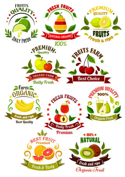 Fresh fruits retro icons for agriculture design - Vektor, obrázek