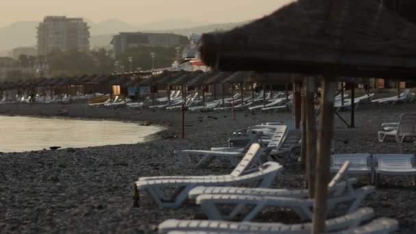 Tumbonas en la playa cerca del mar
 - Imágenes, Vídeo