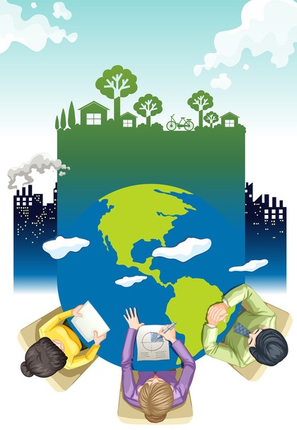 Environment theme poster design with working people - Vector, Image