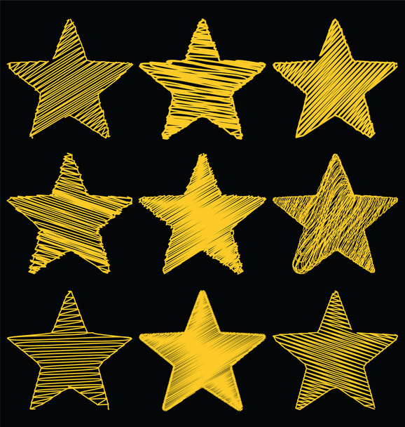 Set Of Hand Drawn Scribble Gold Stars, Icon Vector Design Set 1 - Vector, Image
