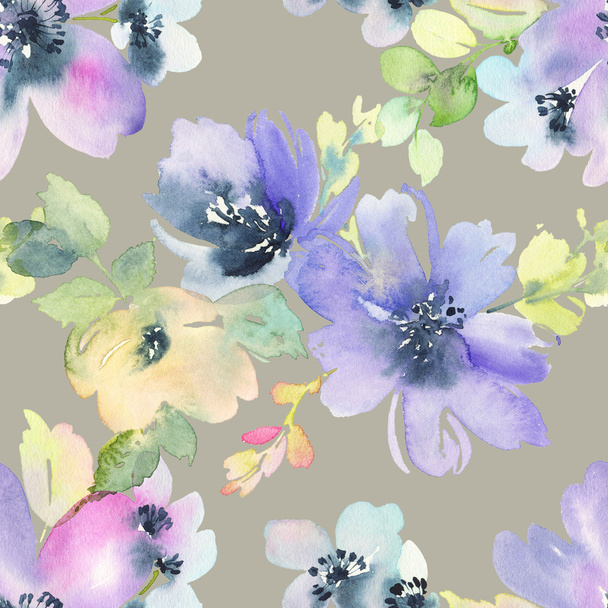 Seamless pattern with flowers watercolor - Фото, изображение