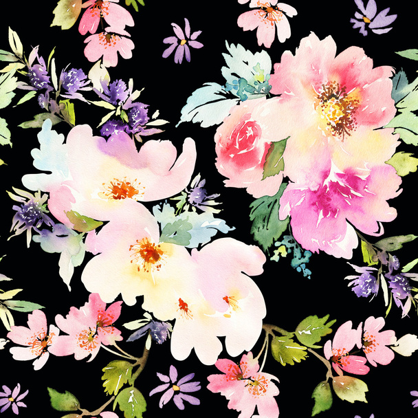 Seamless pattern with flowers watercolor - Foto, Bild