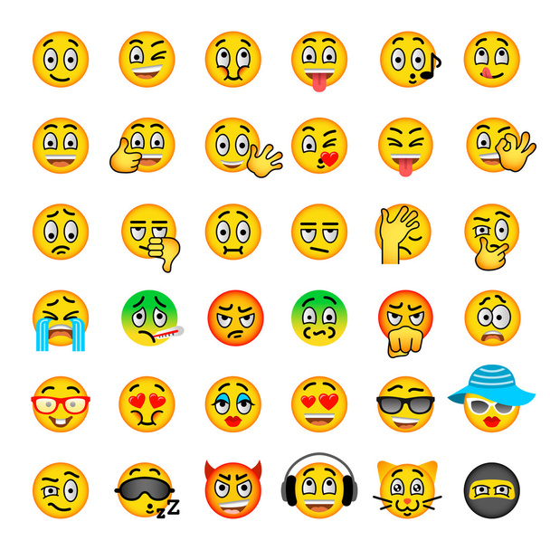Gülen yüz emoji düz vector Icons set - Vektör, Görsel