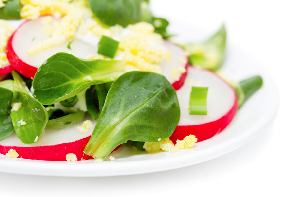 fresh salad with radishes and corn salad with cream and egg sauce - Photo, Image