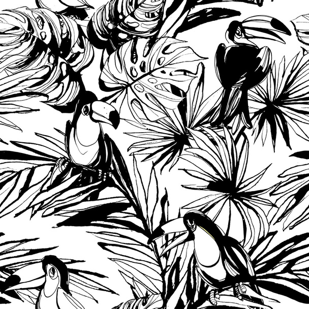 Tropical floral summer seamless pattern with palm beach leaves a - ベクター画像