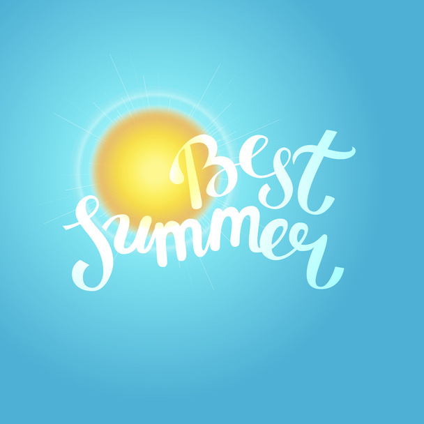 Hello summer, summer time. Poster on sun background. Handdrawn, - Vetor, Imagem