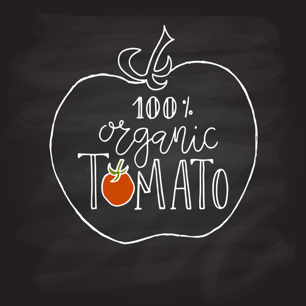 Concepto bosquejado a mano para el mercado de agricultores. Logotipo de tomate
 - Vector, Imagen