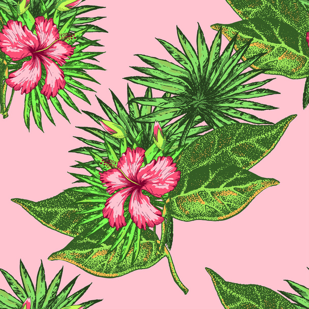 tropical Flowers Palm - Вектор,изображение