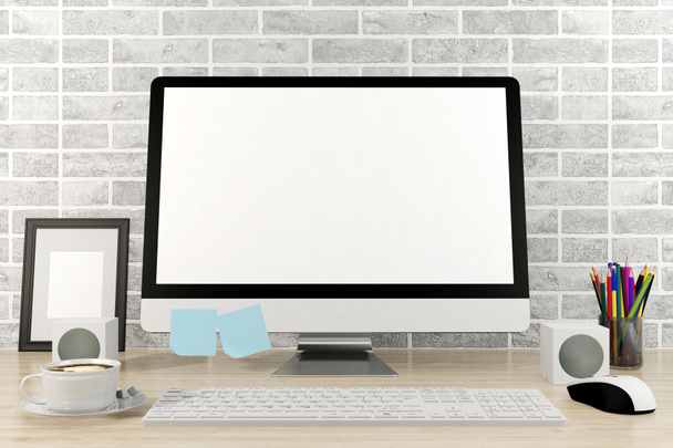 Isolated computer display for mock up in office interior  - Zdjęcie, obraz