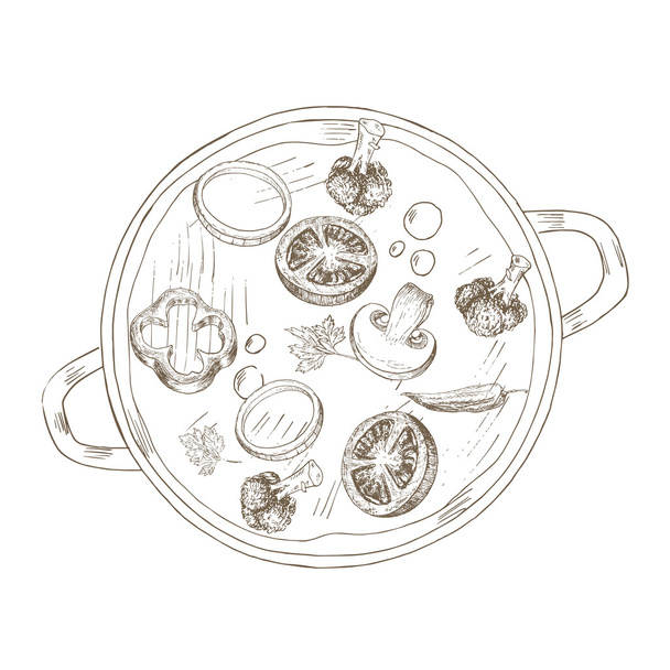 Sketch vegetable soup - Vektör, Görsel