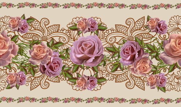 Horizontal floral border. Pattern, seamless. Old style.  - Fotó, kép