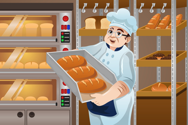 Baker εκμετάλλευση ψωμιά - Διάνυσμα, εικόνα