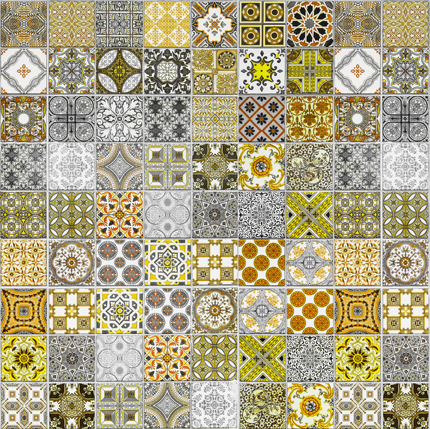 Ceramic tiles patterns from Portugal yellow tone - Photo, Image