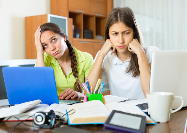 Sad students studying at home - Zdjęcie, obraz