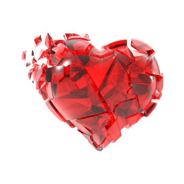 Broken into pieces of red glass heart. - Photo, Image