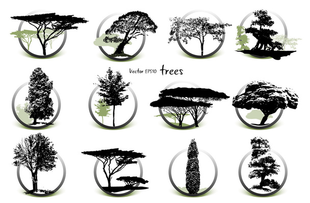 συλλογή σιλουέτες των δέντρων - Διάνυσμα, εικόνα
