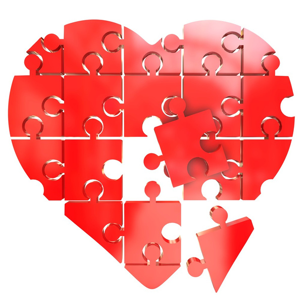 Red heart of the puzzle.  - Foto, afbeelding
