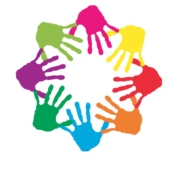 cercle composé de mains humaines peintes colorées
 - Photo, image