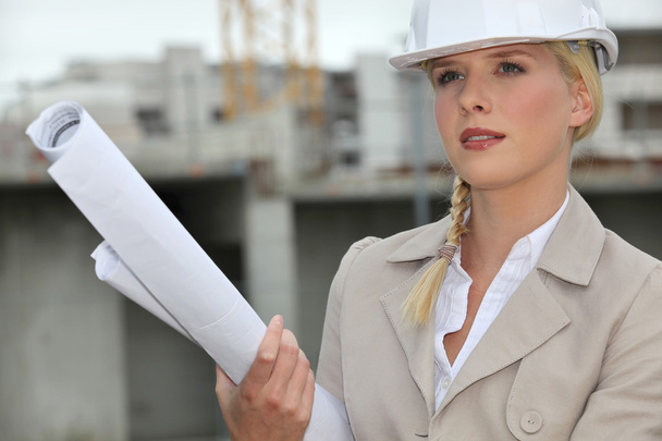Female architect arriving at construction site - Photo, Image