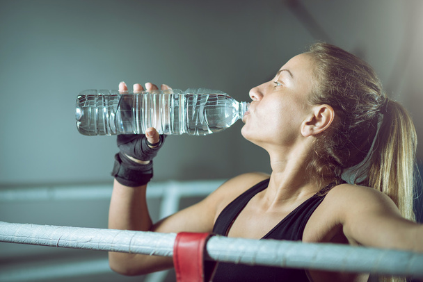 Boxer girl drinking water - Foto, Imagem