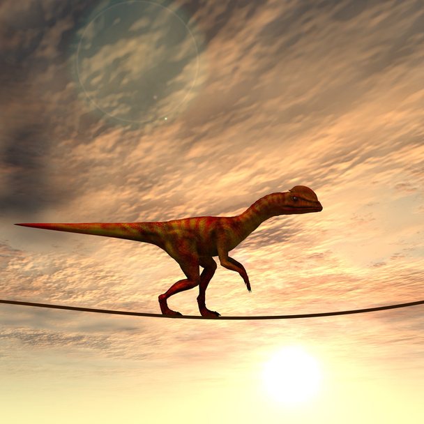 Динозавр балансирует на веревке
  - Фото, изображение