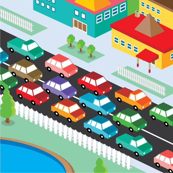 Traffic jam residentiële weergave - Vector, afbeelding