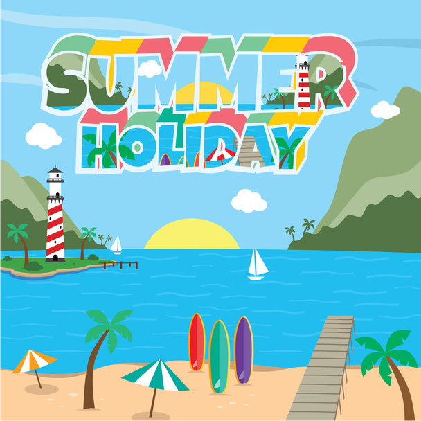 Summer holiday retro cartoon theme - ベクター画像