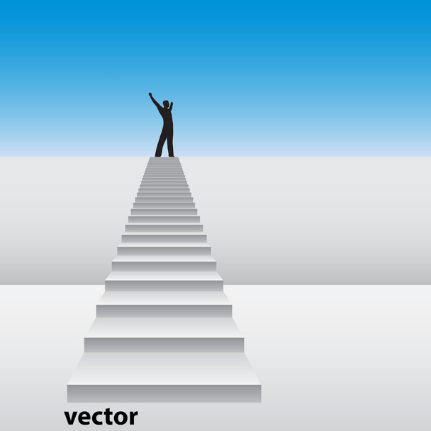 hombre feliz en una escalera blanca
  - Vector, imagen
