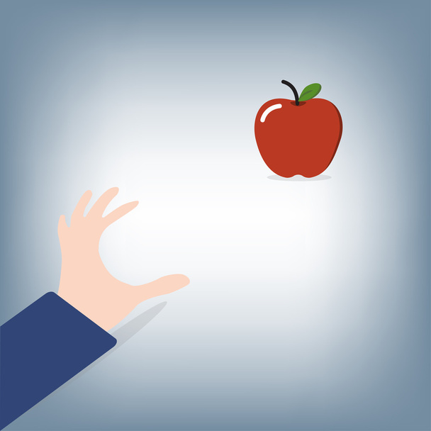 abstraktní podnikatel ruky se snaží uchopit jablko poznání koncept, vektorové ilustrace v plochý design - Vektor, obrázek