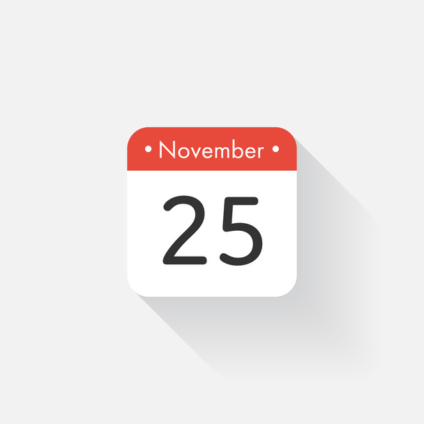 長い影を持つカレンダーアイコン。フラットスタイル。日付、日、月。思い出して。ベクトルイラスト。主催者アプリケーション、アプリのシンボル。UI 。ユーザーインターフェイスのサイン。11月。二五 - ベクター画像