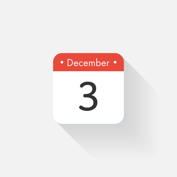 Calendar Icon with long shadow. Flat style. Date,day and month. Reminder. Vector illustration. Organizer application, app symbol. Ui. User interface sign. December. 3 - Vector, Image