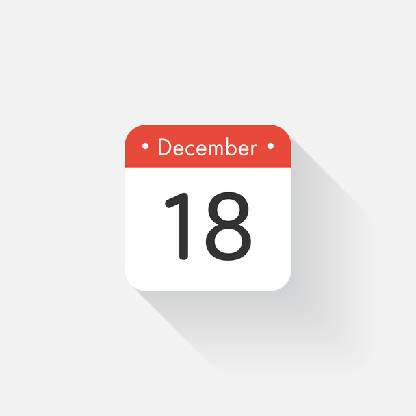 Calendar Icon with long shadow. Flat style. Date,day and month. Reminder. Vector illustration. Organizer application, app symbol. Ui. User interface sign. December. 18 - Vector, Image