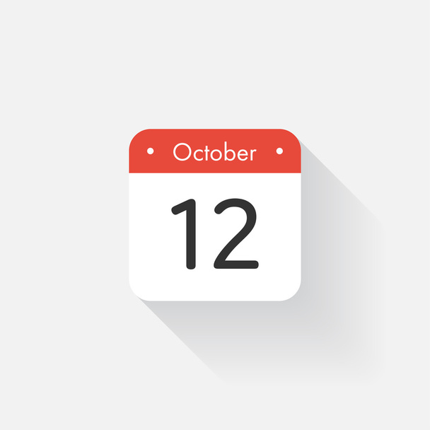 長い影を持つカレンダーアイコン。フラットスタイル。日付、日、月。アラーム。ベクトルイラスト。オーガナイザーアプリケーション、アプリシンボル。Ui。ユーザー インターフェイスの記号。10 月。12 - ベクター画像