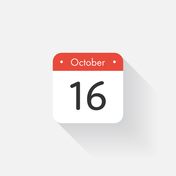 長い影を持つカレンダーアイコン。フラットスタイル。日付、日、月。アラーム。ベクトルイラスト。オーガナイザーアプリケーション、アプリシンボル。Ui。ユーザー インターフェイスの記号。10 月。16 - ベクター画像