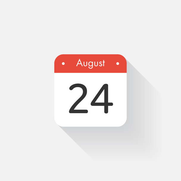 Εικονίδιο ημερολογίου με πολύ σκιά. Επίπεδη στυλ. Ημερομηνία, ημέρα και μήνα. Υπενθύμιση. Vector εικονογράφηση. Διοργανωτής εφαρμογή, εφαρμογή σύμβολο. Περιβάλλον εργασίας χρήστη. Σημάδι διεπαφή χρήστη. Αυγούστου. 24 - Διάνυσμα, εικόνα