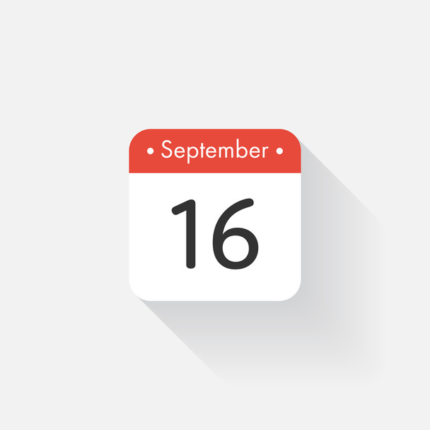 長い影を持つカレンダーアイコン。フラットスタイル。日付、日、月。思い出して。ベクトルイラスト。主催者アプリケーション、アプリのシンボル。UI 。ユーザーインターフェイスのサイン。9月。十六 - ベクター画像