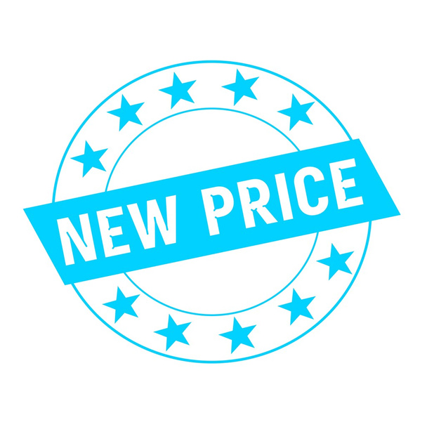 novo preço branco formulação em azul retângulo e círculo estrelas azuis
 - Foto, Imagem