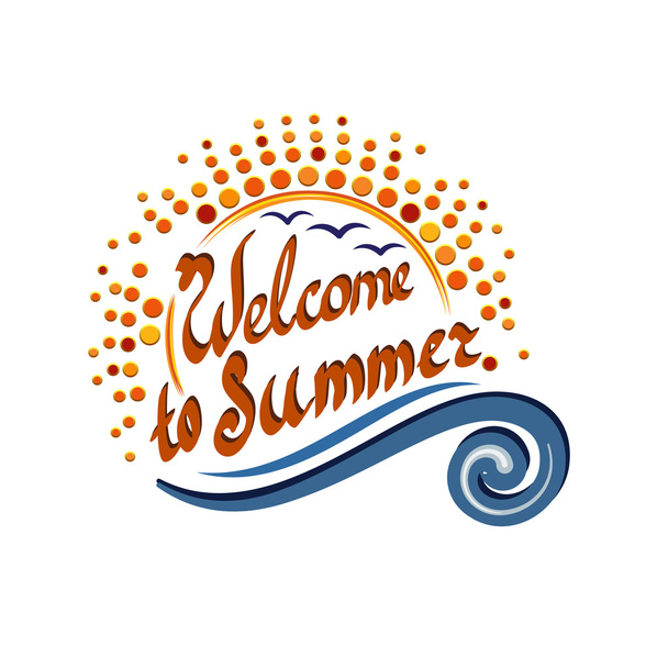 logo with Welcome to summer text on sun shine background  with smart sea wave.   - Vektor, Bild