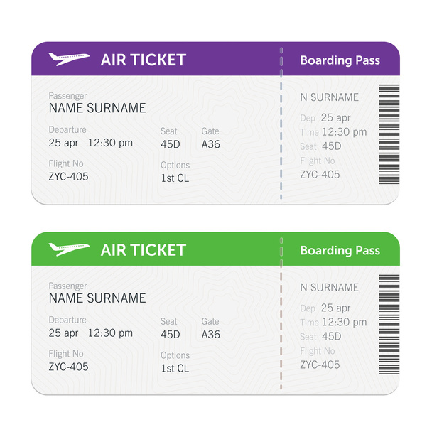 Set of the airline boarding pass tickets. Isolated on white background. Vector flat design. - Vektör, Görsel