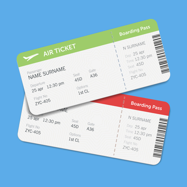 Set of the airline boarding pass tickets with shadow. Isolated on blue background. Vector flat design. - Vektori, kuva