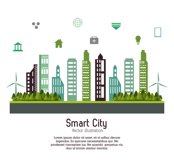 Smart City Design. Social-Media-Ikone. Technologiekonzept - Vektor, Bild