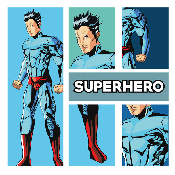 スーパー ヒーローのデザイン。スーパーマンのアイコン。衣装イラスト - ベクター画像