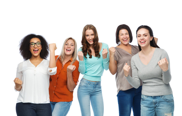 group of happy different women celebrating victory - Φωτογραφία, εικόνα
