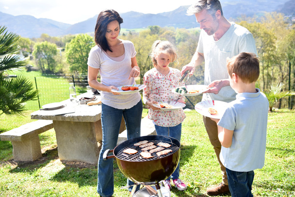Family having barbecue lunch - 写真・画像