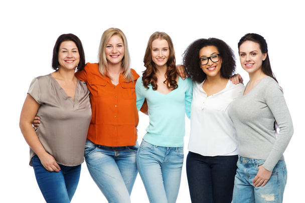 group of happy different women in casual clothes - Foto, afbeelding