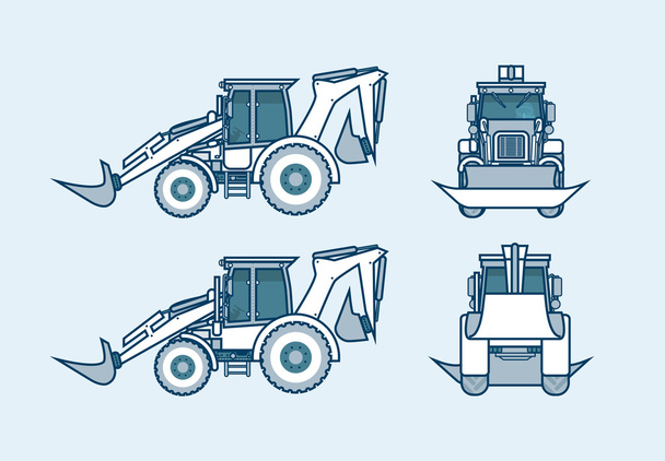 loader front, side, back view in line style - Vector, Image