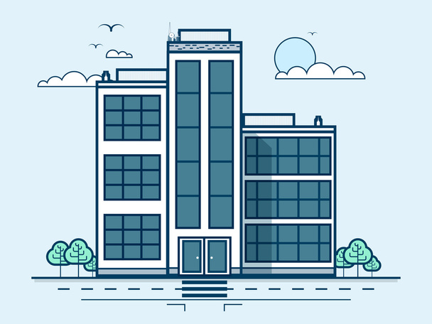 city street with office buildings, administrative building, modern architecture in line style - Vector, Image