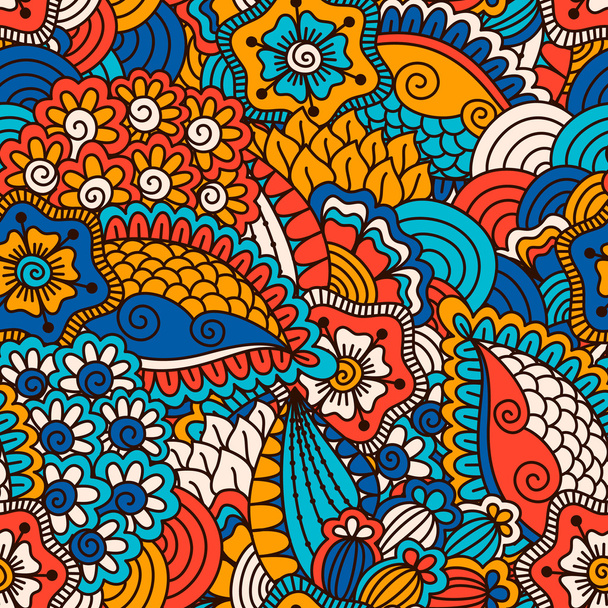 Hand drawn seamless pattern with floral elements. - Vector, Image