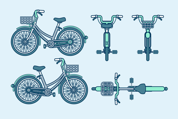 ekologiczny przód roweru, bok, styl linii tylnej widoku - Wektor, obraz